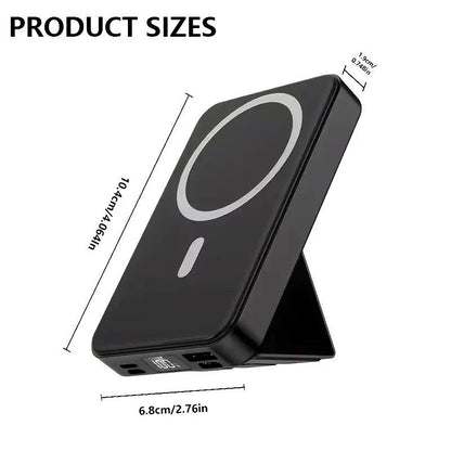 Magnetic Power Bank 10000mAh, Wireless Portable Charger with USB C Cable, LED Display and Foldable Stand for iPhone 17/16/15/14/13/12 Series