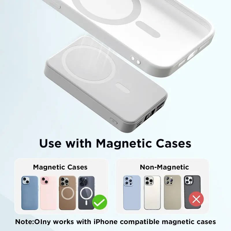 Magnetic Power Bank 10000mAh, Wireless Portable Charger with USB C Cable, LED Display and Foldable Stand for iPhone 17/16/15/14/13/12 Series