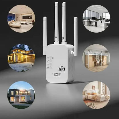 Wifi Extender Signal Booster, 300Mbps/1200Mbps Dual Band Repeater with Ethernet Port, 4 Antennas for Whole Home Coverage