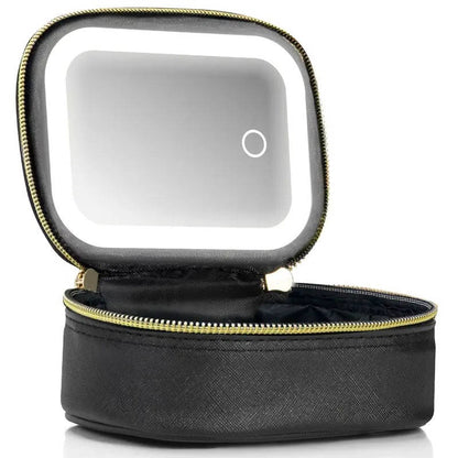 Travel Makeup Bag, Cosmetic Train Case, Adjustable LED Mirror, Portable Organizer