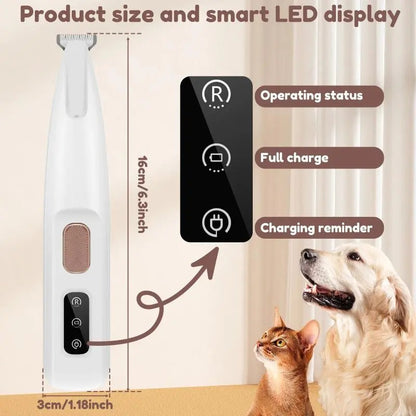 Stress Free LED Pet Paw Trimmer, Whisper Quiet Waterproof Cat & Dog Clipper for Sensitive Areas, Precision Grooming Kit with USB Charging