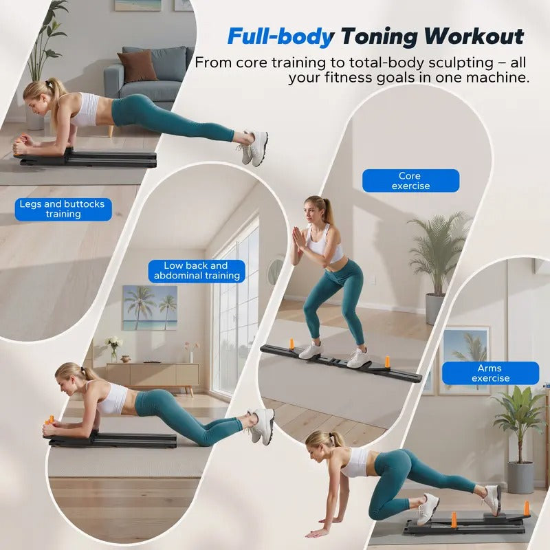 Adjustable Ab Exercise Board, Multi Functional Home Pilates Reformer & Abdominal Crunch Roller with Ergonomic Knee Mat, Core Trainer