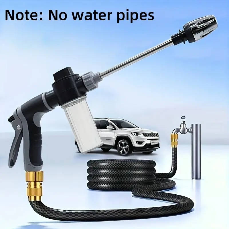 High Pressure Water Hose, Long Handle Garden Hose Nozzle for Car Wash & Household Cleaning, Stainless Steel & Universal 3/4" Fit