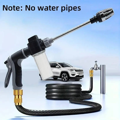 High Pressure Water Hose, Long Handle Garden Hose Nozzle for Car Wash & Household Cleaning, Stainless Steel & Universal 3/4" Fit