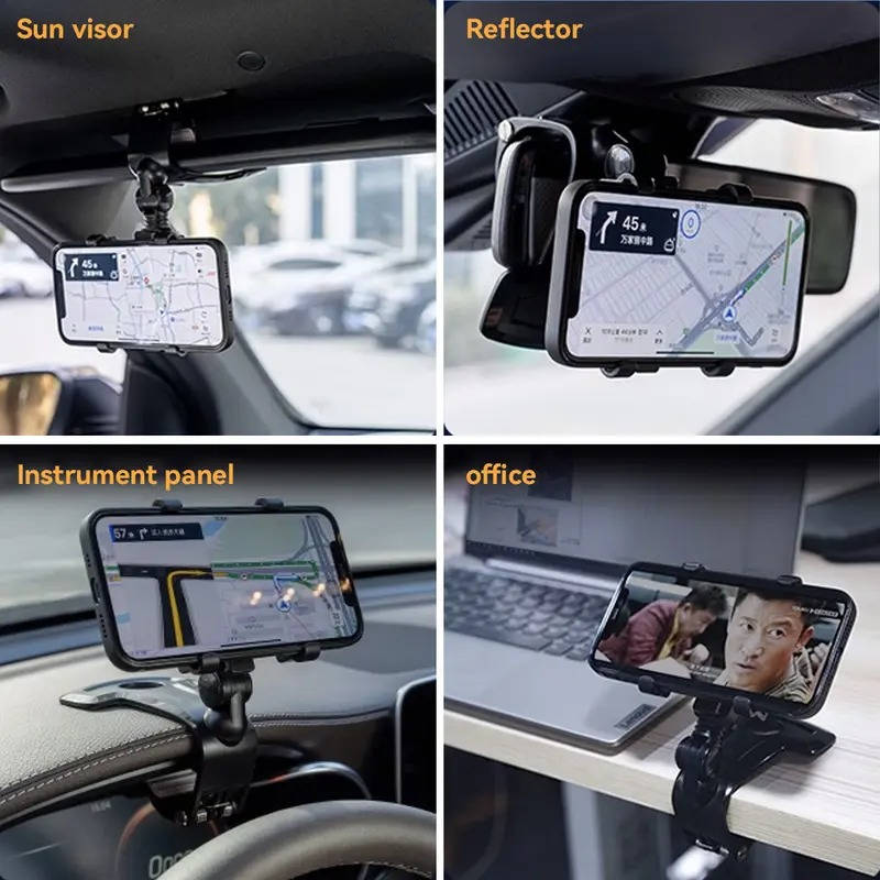 Universal Car Phone Holder, 360degrees Rotating Dashboard Mount, Secure Clip for 4 to 7 Inch Smartphones