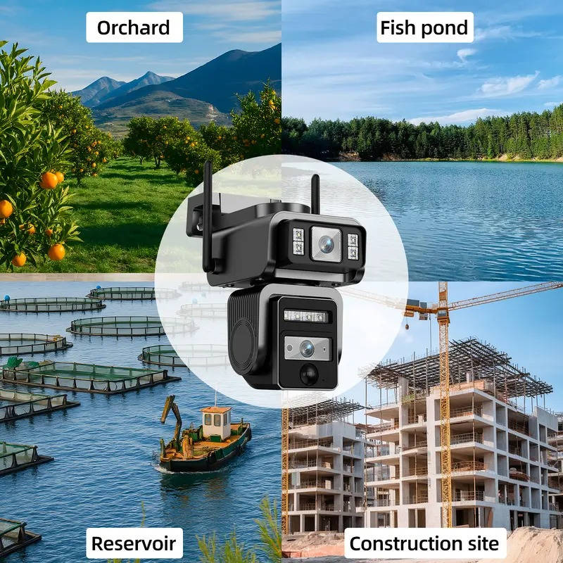 Outdoor Solar CCTV Security Camera with Automatic Tracking, Dual Lens Wireless Security System, 1080P HD, Two Way Audio & IP66 Waterproof