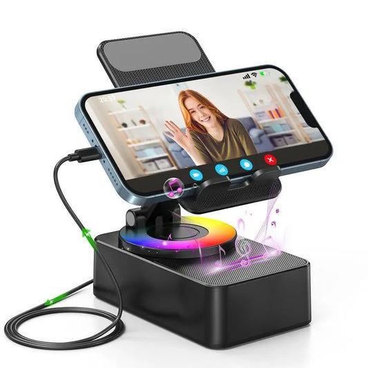 Portable Desk Speaker & Foldable Phone Stand, 5 in 1 Wireless Bluetooth Hub with Colorful LED Light for Iphone, Android & Tablets