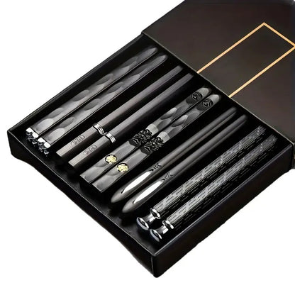 5 Pair Non Slip Reusable Japanese Alloy Chopsticks, 9.5 Inch