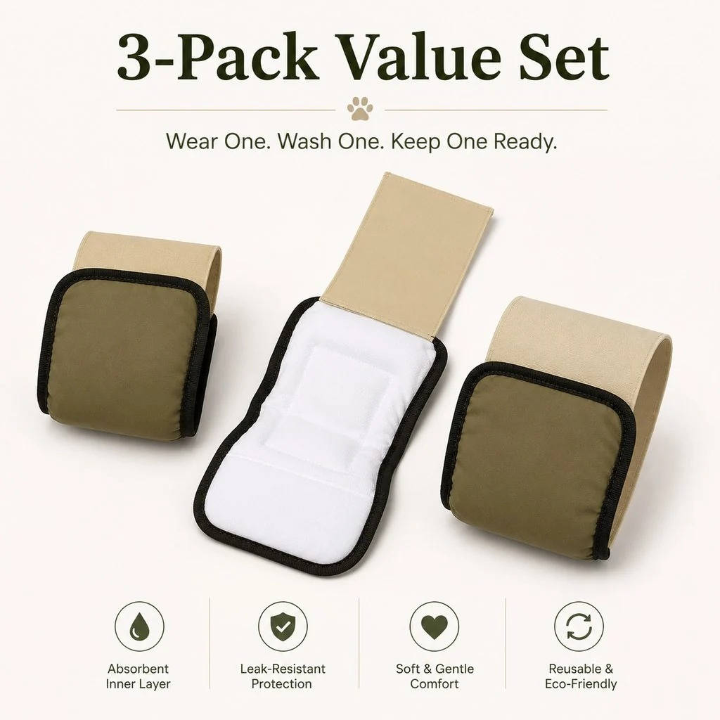 3 Pack Washable Male Dog Belly Bands, Reusable Diaper Wraps for Indoor Marking & Senior Dribbles