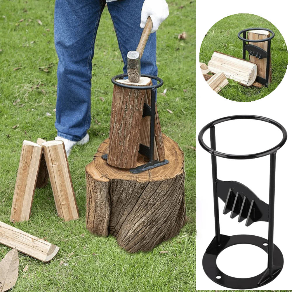 Cast Iron Firewood Splitter with Fixed Wedge and Reinforced Base