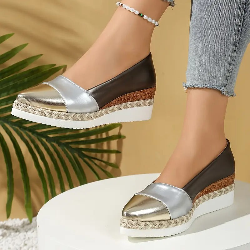 Women's Wedge Sandals with Padded Footbed and Metallic Upper, Lightweight Stable Sole