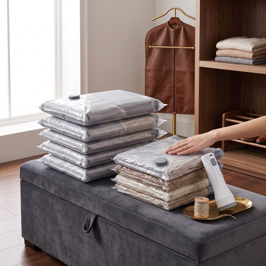 Vacuum Storage Bags with Wireless Pump, 15-Piece Set for Clothing and Bedding