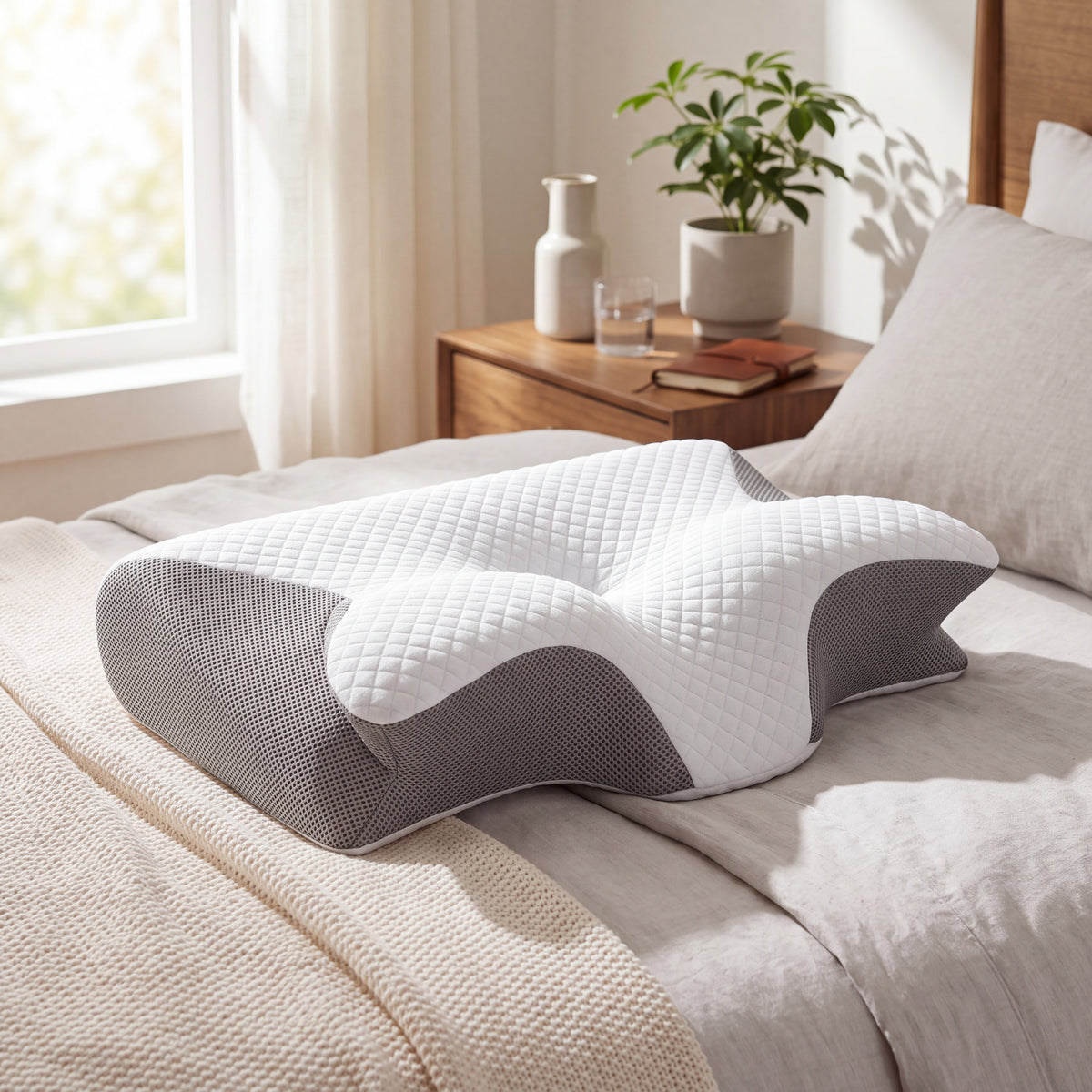 Memory Foam Pillow with Butterfly Contour Shape and Neck Support