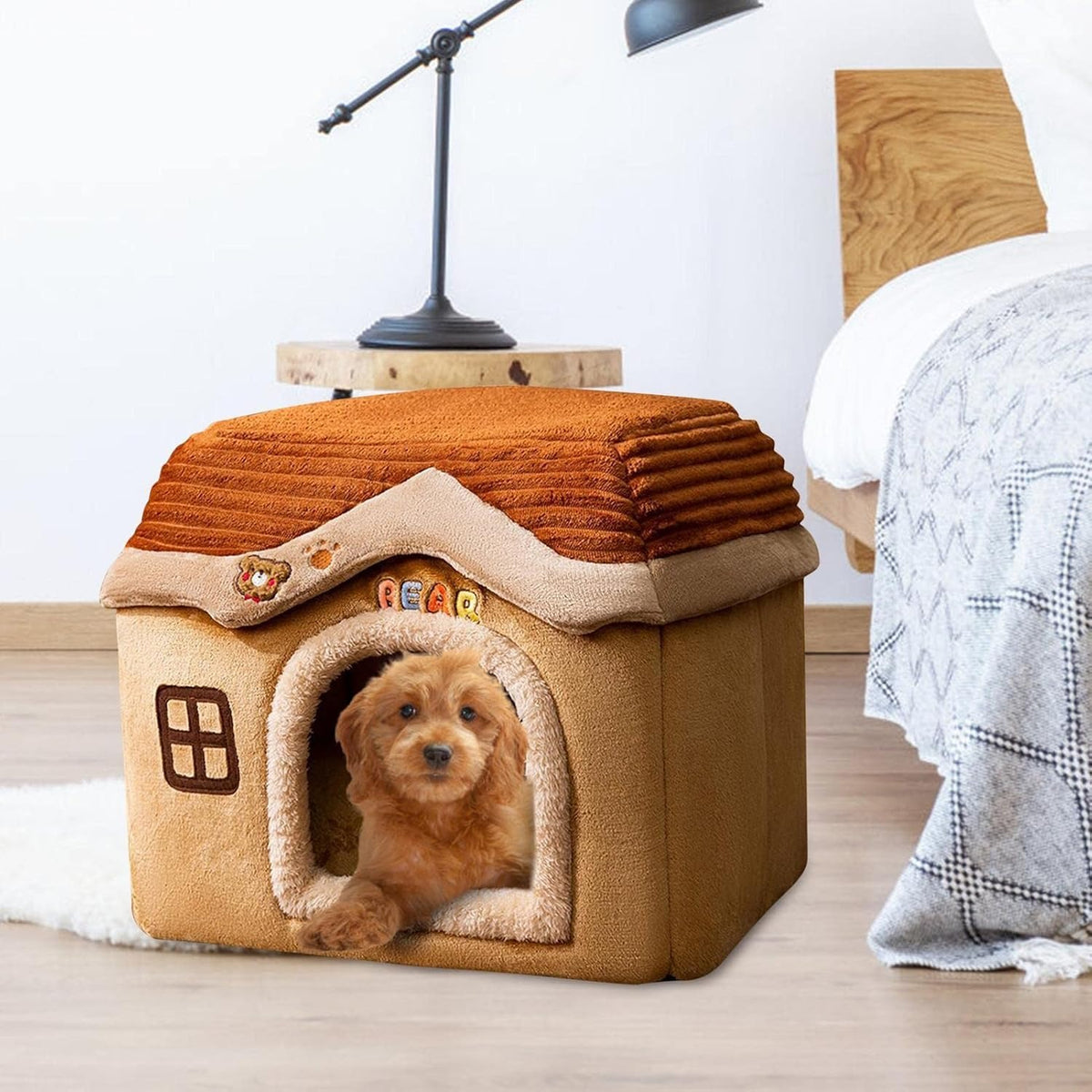 Padded Pet Bed with Raised Edges and Removable Washable Cover for Small to Medium Pets