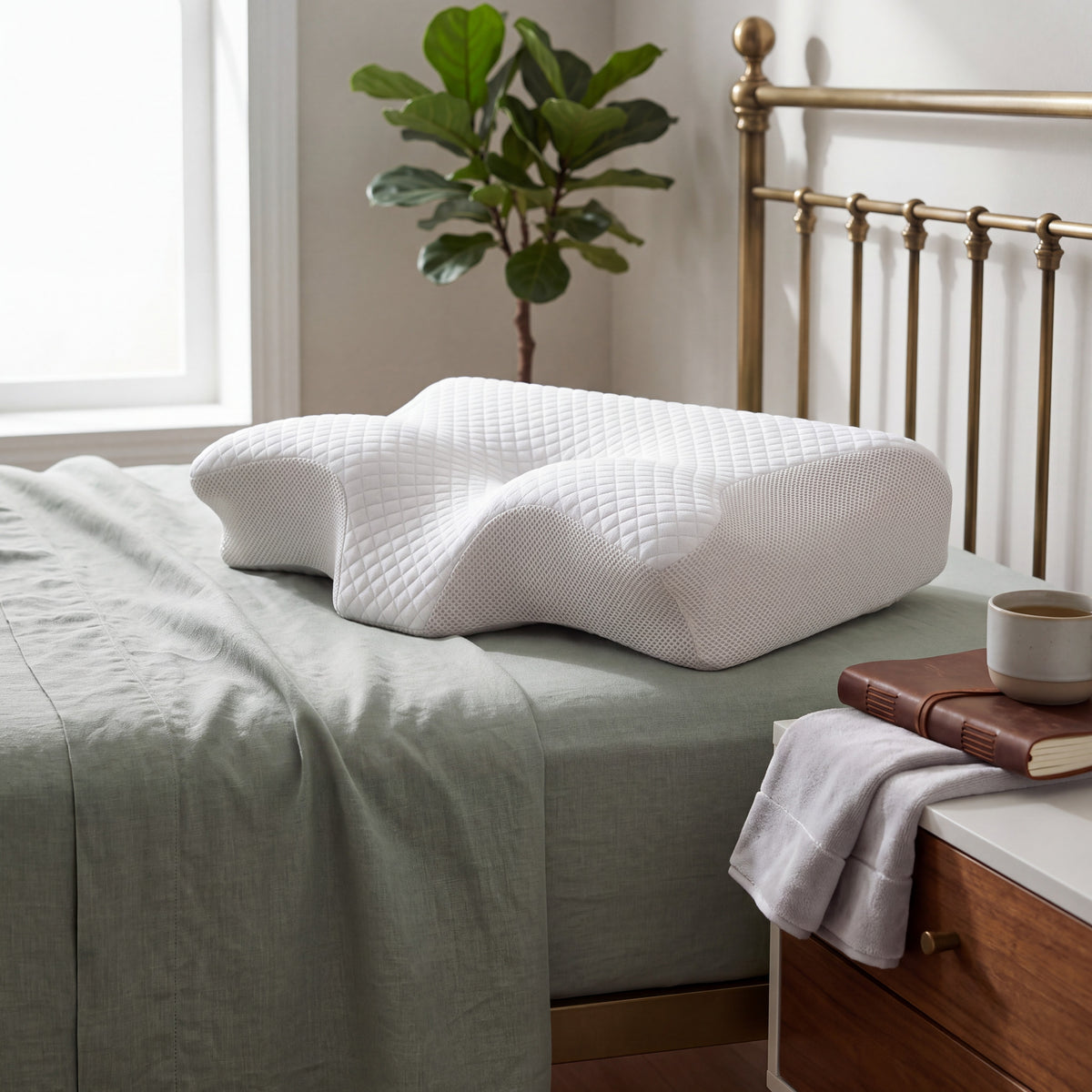 Memory Foam Pillow with Butterfly Contour Shape and Neck Support
