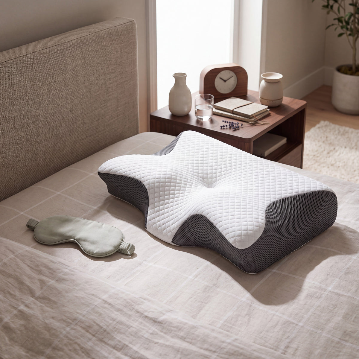 Memory Foam Pillow with Butterfly Contour Shape and Neck Support