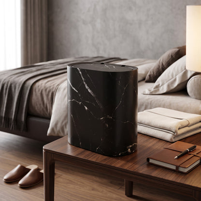 Elliptical Push Top Trash Can with Marble Texture Finish for Bathrooms