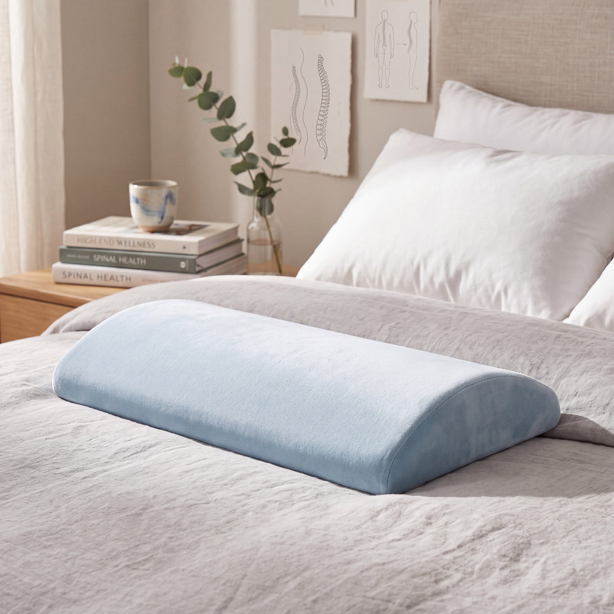 Memory Foam Lumbar Pillow with Tapered Edge and Soft Touch Cover, Full Width Support