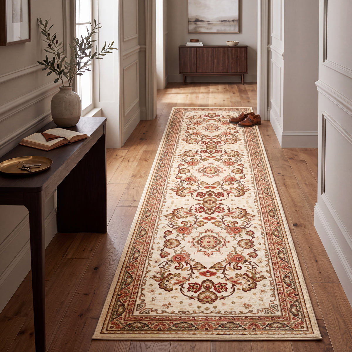 Vintage Pattern Runner with Grip Backing for Hallways and Kitchens