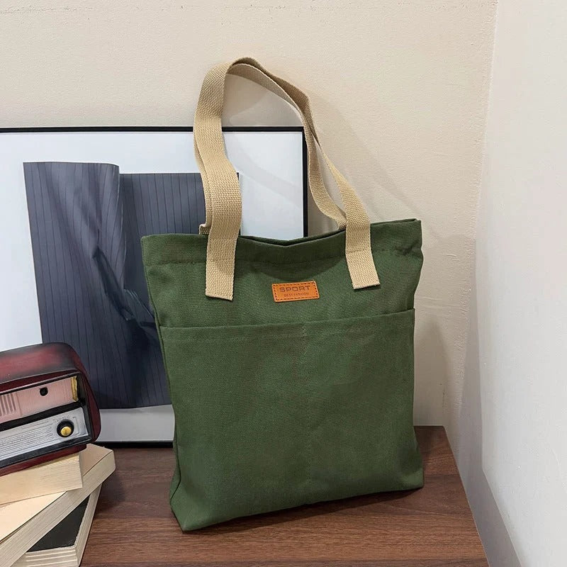 Reinforced Canvas Tote Bag with Sturdy Base and Shoulder Handles