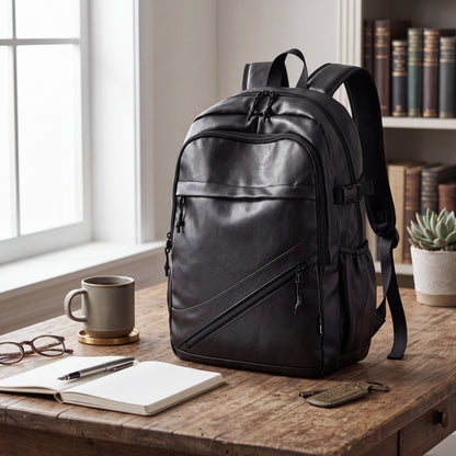 Vintage Leather Backpack with Padded Laptop Sleeve and Front Zip Pockets
