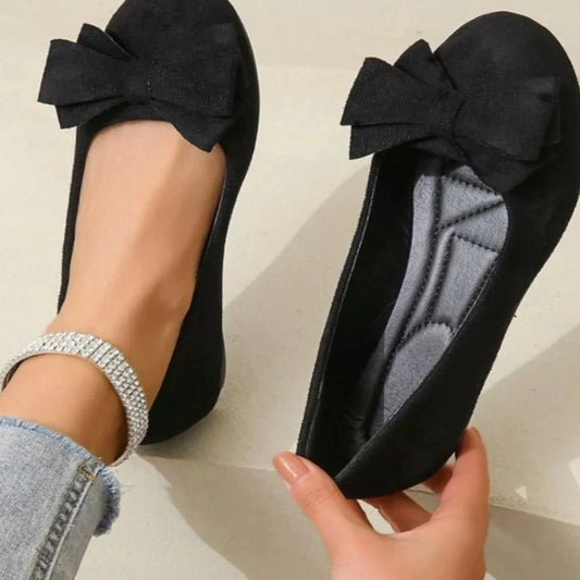 Women's Slip On Round Toe Flat Shoes with Bow Accent and Padded Footbed