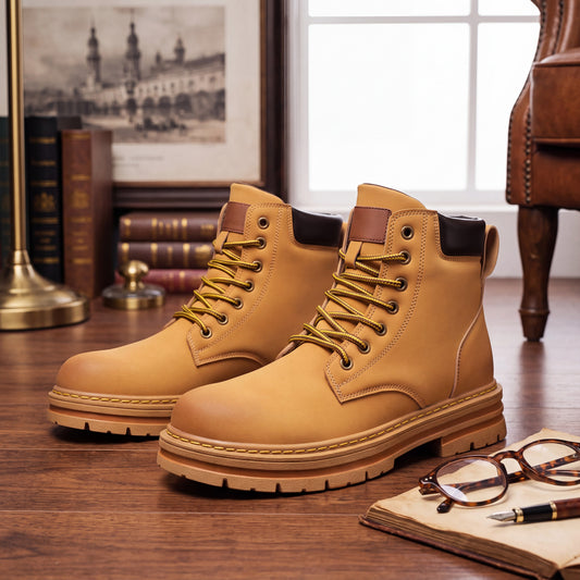 Mens Ankle Hiking Boots with Lugged Rubber Sole and Padded Collar, Lace Up Closure