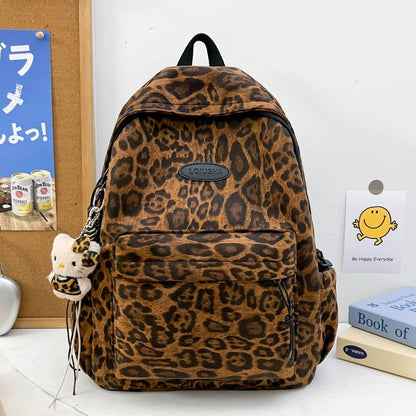 Leopard Patterned Backpack with Several Compartments and Adjustable Shoulder Support