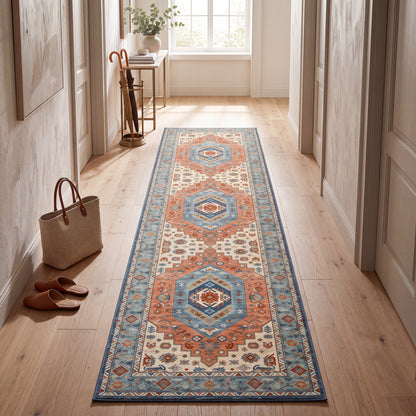 Vintage Pattern Runner with Grip Backing for Hallways and Kitchens
