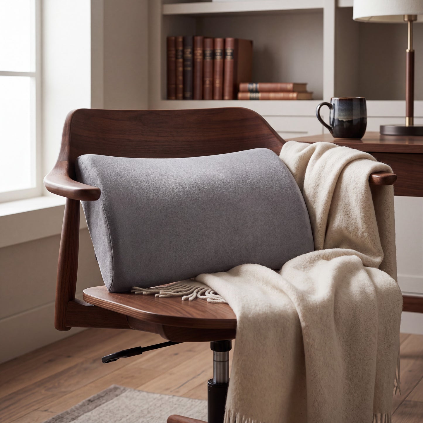 Memory Foam Lumbar Pillow with Tapered Edge and Soft Touch Cover, Full Width Support
