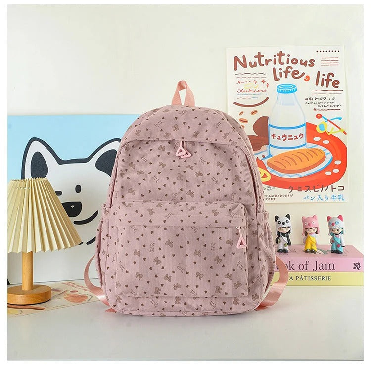 Heart Motif Backpack Featuring Several Storage Pockets and Adjustable Shoulder Support