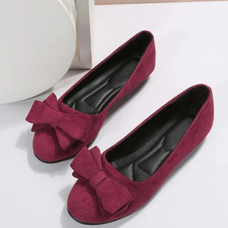 Women's Slip On Round Toe Flat Shoes with Bow Accent and Padded Footbed
