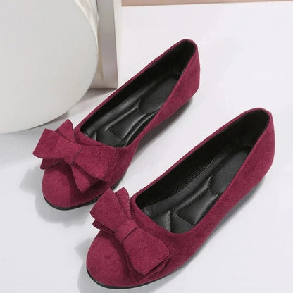 Women's Slip On Round Toe Flat Shoes with Bow Accent and Padded Footbed