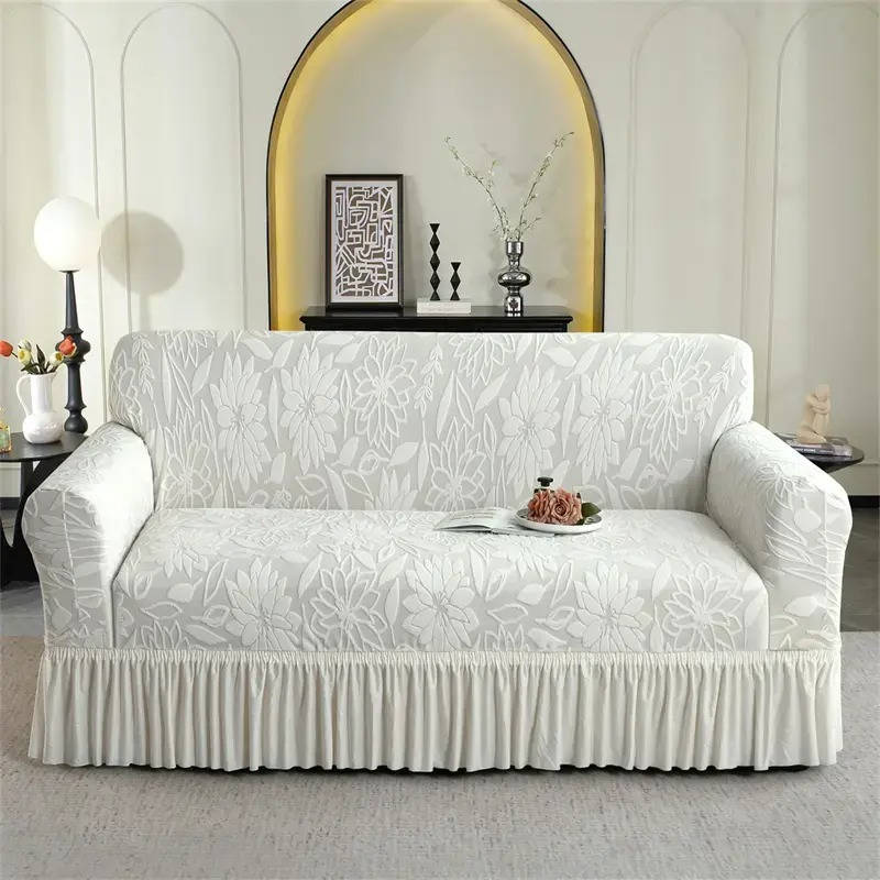 Sunflower Elastic Sofa Cover, Jacquard Couch Protector with Skirt Edge, Dustproof