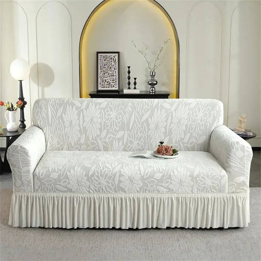 Sunflower Elastic Sofa Cover, Jacquard Couch Protector with Skirt Edge, Dustproof
