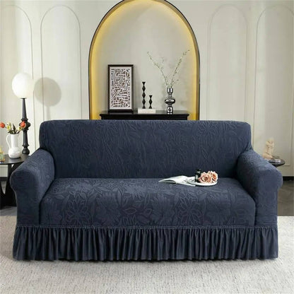 Sunflower Elastic Sofa Cover, Jacquard Couch Protector with Skirt Edge, Dustproof