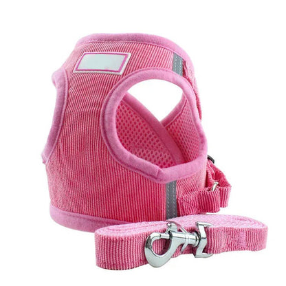 Reflective Corduroy Dog Harness and Leash Set, Breathable Chest Strap Walking Set for Small and Medium Pets