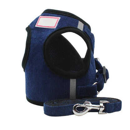 Reflective Corduroy Dog Harness and Leash Set, Breathable Chest Strap Walking Set for Small and Medium Pets
