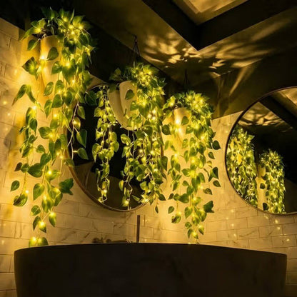 Artificial Hanging Vines with LED Lights, Pre lit Faux Ivy Garland for Wall Decor, Indoor Hanging Planter Greenery for Aesthetic Home & Room Decor