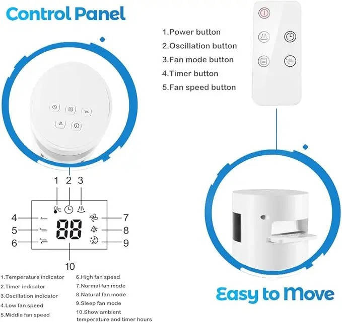 Standing Portable AC Unit Air Conditioner for Home and Office, Bladeless, Quiet, 3 Speed Settings