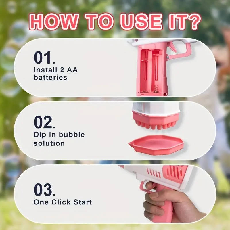 40 Hole Automatic Bubble Gun with LED Lights, Gatling Style Bubble Blower Toy for Kids 3+, Outdoor Party Play