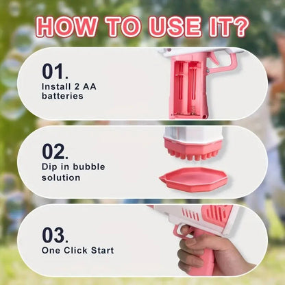 40 Hole Automatic Bubble Gun with LED Lights, Gatling Style Bubble Blower Toy for Kids 3+, Outdoor Party Play