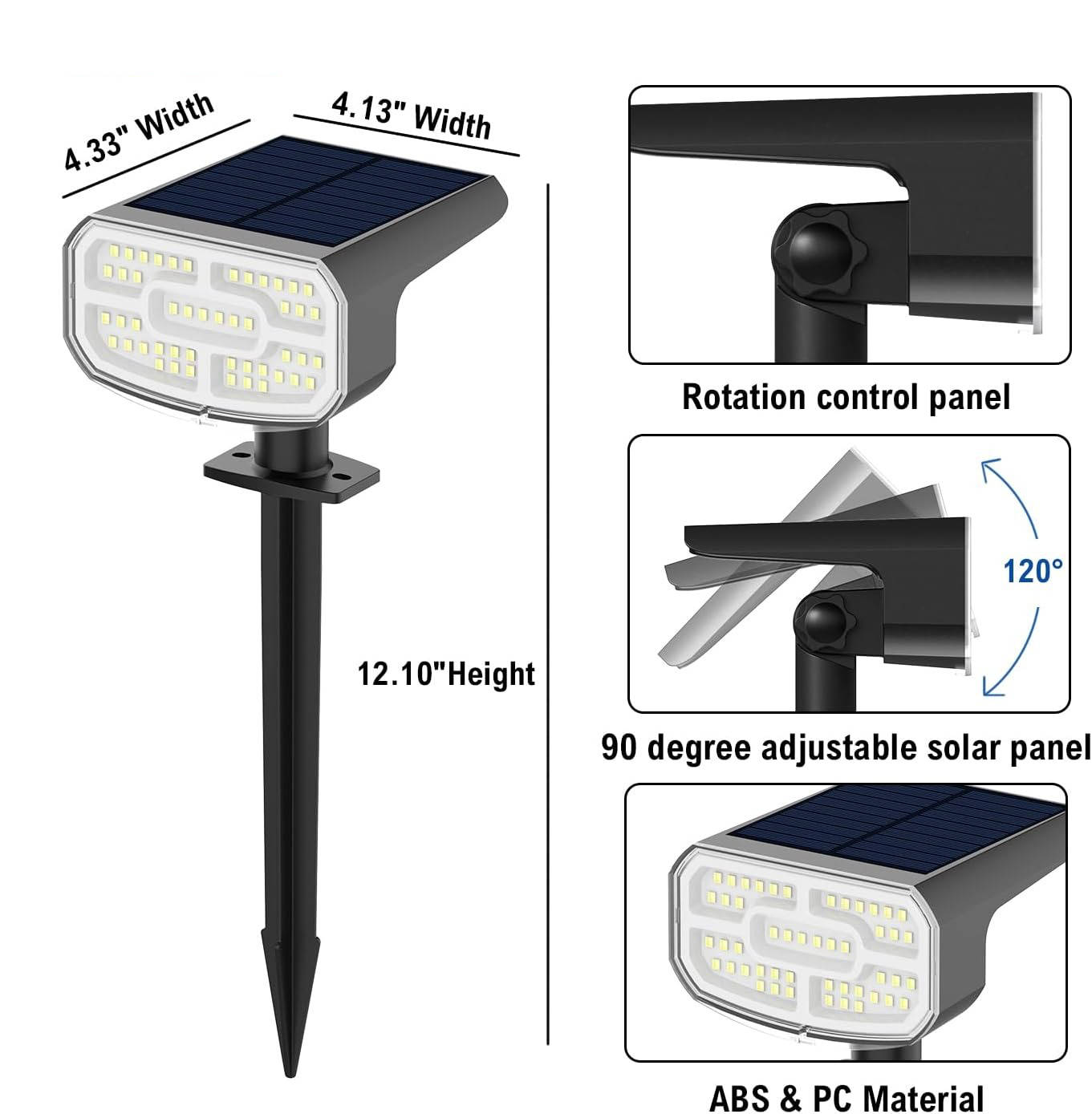 Solar Spot Lights Outdoor, 4 Pack IP65 Water-resistant Garden Spotlights with 2 Lighting Modes & Auto On/Off for Yard & Landscape