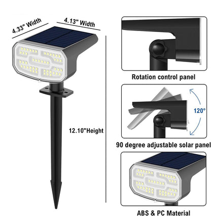 Solar Spot Lights Outdoor, 4 Pack IP65 Water-resistant Garden Spotlights with 2 Lighting Modes & Auto On/Off for Yard & Landscape
