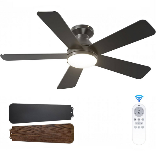 Low Profile Ceiling Fan with Light 42 52 Inch, Flush Mount Dimmable Reversible Fan with Remote for Bedroom Patio