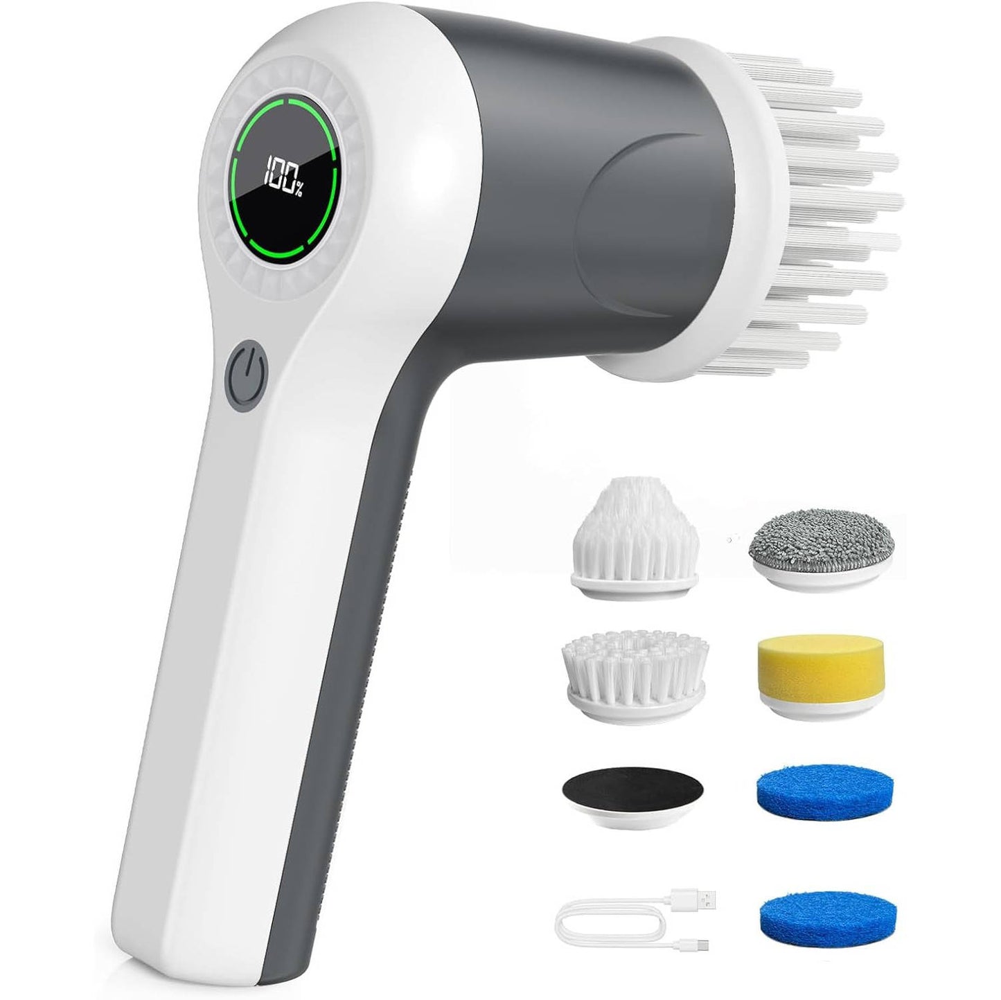 Cordless Electric Spin Scrubber with 2 Speeds & Battery Display, 6 Head Cleaning Brush for Bathroom, Sink & Window