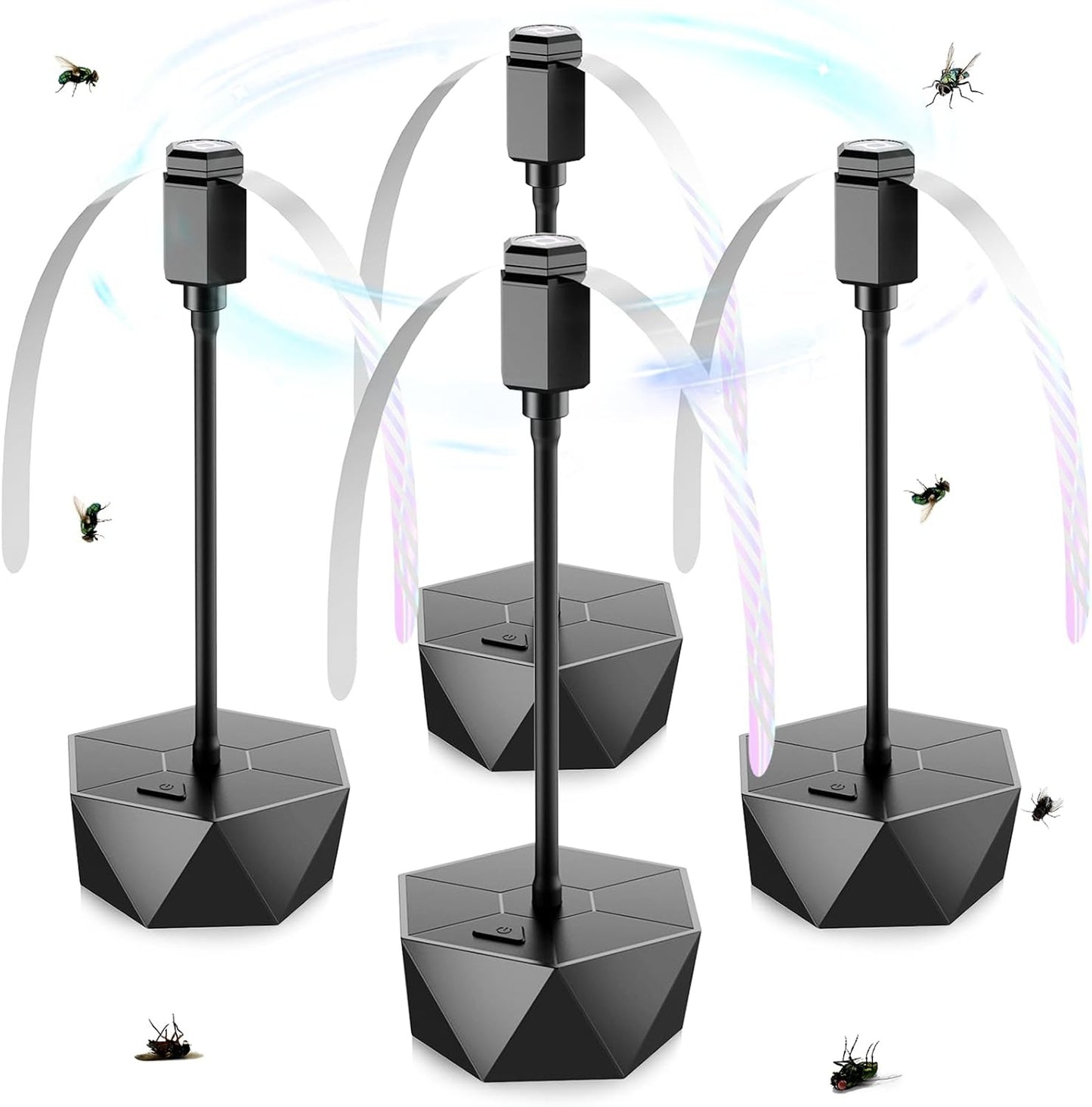 4 Pack Fly Fans for Tables, Indoor & Outdoor Repellent Fans with Holographic Blades for BBQ, Picnic & Restaurant
