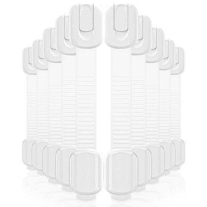 10 Pack Baby Proof Cabinet Locks, Child Safety Latches with Adhesive Adjustable Straps for Drawers Fridge Toilet