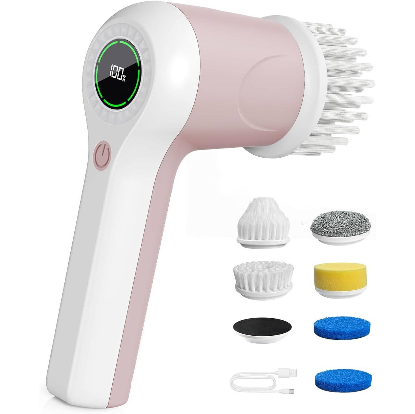 Cordless Electric Spin Scrubber with 2 Speeds & Battery Display, 6 Head Cleaning Brush for Bathroom, Sink & Window