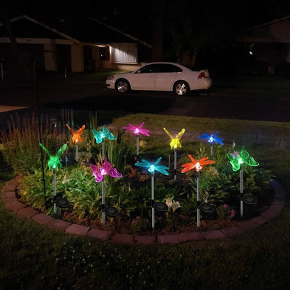 6 Pack Solar Stake Lights, Decorative LED Garden Figurines with Flowers, Butterfly, Hummingbird & Dragonfly for Yard, Patio & Pathway